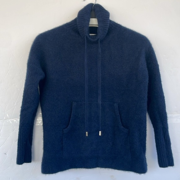 Rachel Zoe 2ply 100% Cashmere Drawstring Soft Turtleneck Sweater Dark Blue Small - Picture 8 of 12